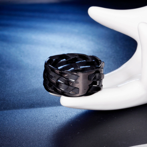Bague pour homme en acier inoxydable vintage, ajourée, tressée, 12 mm de large - Product Image 6