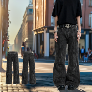Jeans de mezclilla ligeros negros de 11KN, de pierna recta media, para verano, de color liso, tejidos, de alta calidad, personalizados, con lavado medio, desgastados, holgados y de secado rápido. - Product Image 2