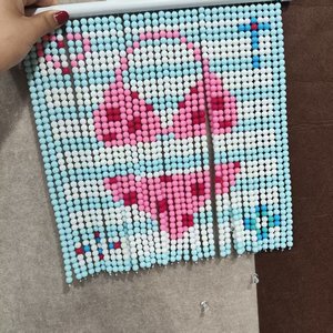 Orijinal Tasarım Bitmiş 33x33cm Kalp Pikselli Boncuklu Perde, El Yapımı Pembe Mavi Boncuklu Kapı Süsü Oda Dekorasyonu İçin - Product Image 2