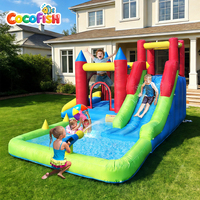 Château gonflable aquatique Cocofish pour jardin avec toboggans, château de saut en tissu Oxford avec piscine pour enfants