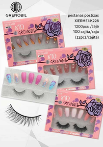 Set di Ciglia Finte Grenobil 1200 Pezzi, Striscia Completa, Naturali Lunghe a D Curl, Stelo in Cotone Nero, Capelli Sintetici - Product Image 1