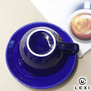 ชุดกาแฟเซรามิกสีน้ำเงินรอยัล พร้อมจานรองเคลือบเงา สำหรับกาแฟเอสเพรสโซ คาปูชิโน ลาเต้ เหมาะสำหรับร้านกาแฟ ร้านอาหาร และใช้ในบ้าน - Product Image 3