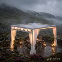 Pavillon rétractable en tissu PVC, auvent en aluminium DICKSON, rideaux transparents, éclairage LED, revêtement poudré, style antique pour jardin et cour arrière
