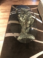 Pied de table basse en bronze BringFine avec sculpture de sirène, technique de moulage, plateau en verre de 5 mm personnalisable