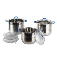 Ensemble de 9 casseroles classiques de luxe en acier inoxydable avec couvercles en verre, compatibles lave-vaisselle et four, couleur argent, comprenant une marmite et une soupière