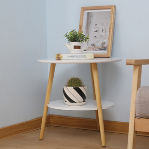 Mesa de Centro Redonda Nórdica de Doble Capa, Madera Blanca de 60 cm, Mesa Auxiliar Moderna para Sala de Estar - Product Image 3