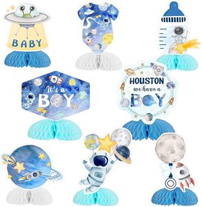 Décorations de fête prénatale sur le thème de l'espace pour garçon, 8 pièces, centres de table en nid d'abeille, planètes, astronautes, décorations de table pour fête prénatale - Product Image 1