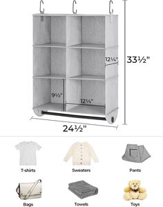 StorageWorks Modern 6-Tier Collapsible Non-Woven Fabric Metal Rod Closet Organizer <b>Shelves</b> for Bag Bedroom Kids Dorm RV Camper - Product Image 3