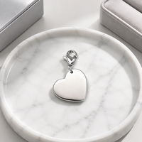 Pendentif Cœur en Acier Inoxydable Poli Miroir pour Bijoux, Breloque DIY à Graver avec Fermoir Mousqueton