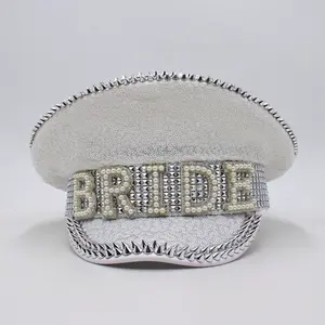 Hot Diamond Inlay Captain Hat Sergeant Bridal Hen Bride Hat Luxury Birthday Rhinestone Festival Hats For Unisex