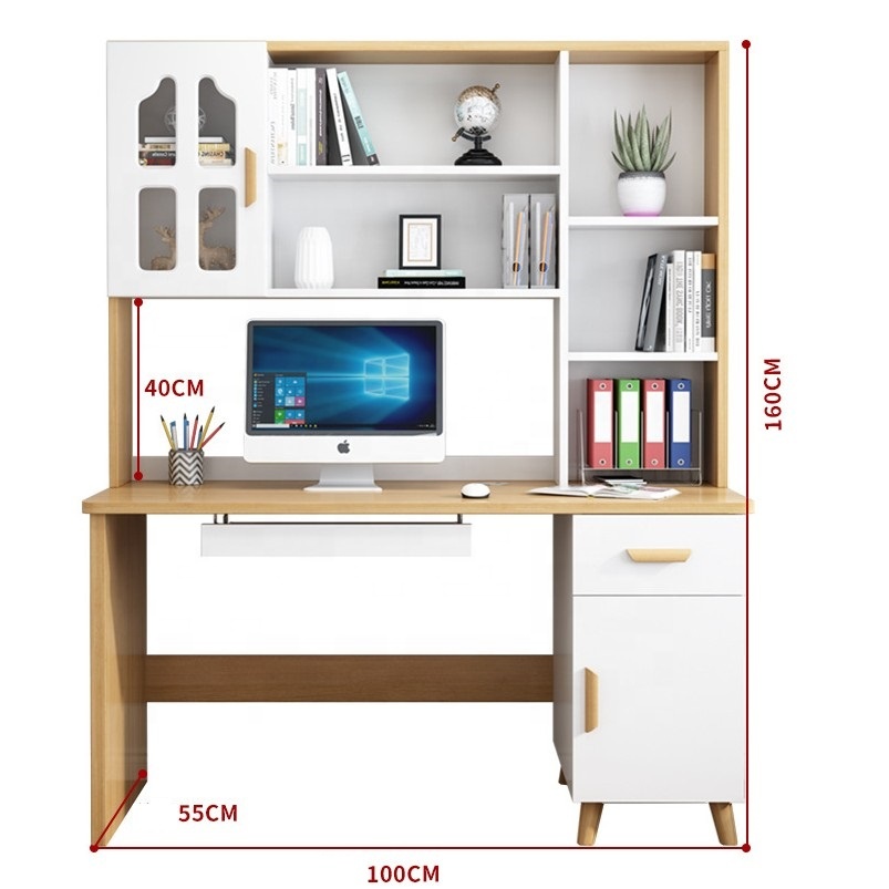 High quality storage shelf wooden white writing student study with drawer home office computer table