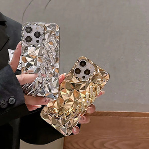 Ốp điện thoại hình thoi mạ vàng sang trọng, đính đá, có dây đeo, công nghệ mạ điện dành cho iPhone X XR 11 11PM 12 13 14 15 - Product Image 1