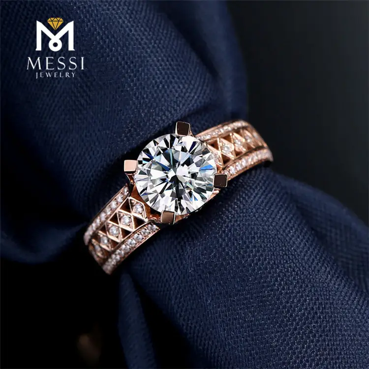 Messi takı 1.5ct kedi gül altın Moissanite 14k/18k yüzük kadınlar için gül altın Moissanite yüzükler