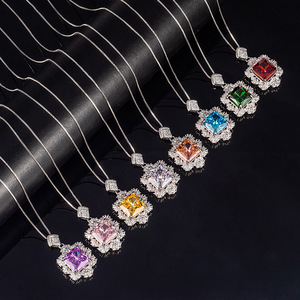 Collar de Moda con Colgante Cuadrado de Diamantes de Alto Carbono y Circonitas Coloridas de 12*12mm, Joyería y Accesorios de Cobre para Mujer - Product Image 3