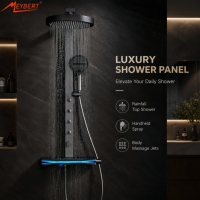 Conjunto de mezclador de ducha digital inteligente de latón, sistema de ducha termostático de pared con efecto lluvia, grifo en cascada y función de masaje tipo piano