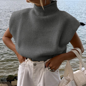 Maglione Trendy Personalizzato con Logo, Collo Alto, Pullover Lavorato a <span class=keywords><strong>Maglia</strong></span> Oversize per <span class=keywords><strong>Donna</strong></span>, Top Corto Senza Maniche in Lana per l'Autunno - Product Image 2