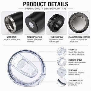 Custom logo Powder Coated Vacuum Insulated Mug 16oz 4 in 1 Can Cooler Stainless Steel Tumbler Tumbler With 2 Lids - Product Image 3