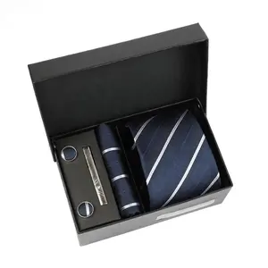 Hochwertige Bestseller Lager Herren Seide Krawatte Geschenkset Taschentuch Manschetten knöpfe Pin Taschentuch Krawatte Set Geschenk box Seide Krawatten 100%