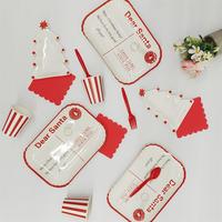 Vaisselle jetable en papier DAMAI, écologique et biodégradable, rouge, rectangulaire, pour Noël, assiettes à dessert, gobelets, serviettes