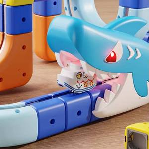 Nouveau jouet éducatif pour enfants, blocs de construction de piste à grande vitesse - Ensemble de jeu de <span class=keywords><strong>voiture</strong></span> électrique sur rail de dessin animé requin océanique pour un jeu créatif - Product Image 2