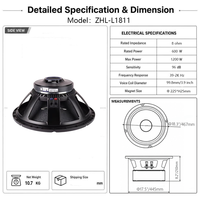 Subwoofer professionnel de 18 pouces, 600 W RMS, haut-parleur PA, bobine vocale de 100 mm, aimant de 220 mm pour système de sonorisation de scène