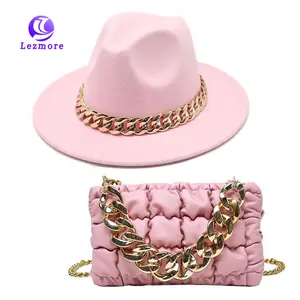 New Arrival Solid Color Womens Handbag And Hat Set Acrylic Chain Handbags Jazz Hat For Women