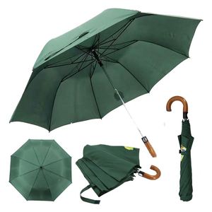 Parapluie moderne double pliage coupe-vent en pongé 190T avec poignée en bois courbée, logo personnalisé, diamètre ouvert 121 cm, pour voyages d'affaires - Product Image 1