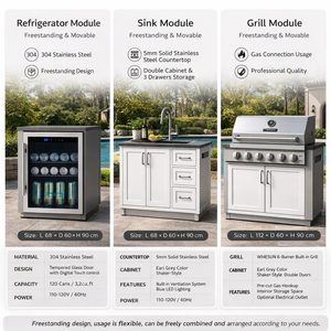 Mueble de Cocina para Exteriores, Acero Inoxidable 304, Estilo Shaker Modular, Cocina para Patio <span class=keywords><strong>con</strong></span> Encimera de Acero Inoxidable Sólido de 5 mm - Product Image 3