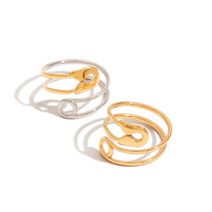 Geometric Paperclip <b>Ring</b> 18K Gold Stainless Steel Adjustable Openwork Design Unisex Fashion Jewelry Gift - Product Image 5