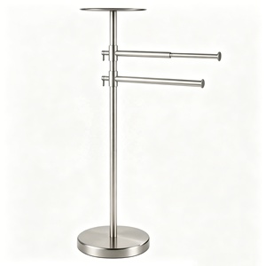 Portasciugamani Autoportante in Acciaio Inox 304 con Mensola, Finitura Nichel Spazzolato, Base Pesante e Robusta, Ecologico, per Hotel - Product Image 1