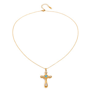 Collar con Colgante de Cruz Yueli, Chapado en Oro de 18k, Acero Inoxidable, Incrustaciones de Diamantes de Circonio Azul, Joyería de Moda, Regalo - Product Image 5