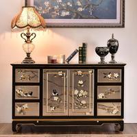 Meuble TV de salon en chêne fait main de style chinois moderne JINS avec motif floral et d'oiseaux pour la maison