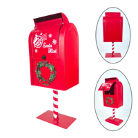 Boîte aux lettres de Noël vintage en fer rouge avec lettres 'Santa' et sacs postaux du Pôle Nord, artisanat durable, 38.5x15.3x12cm