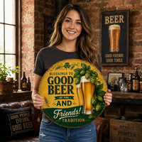 Plaque Métallique Gaufrée Personnalisée Vintage « Blessings Good Beer Friends Hops Pub Bar » – Décoration Murale – Fournisseur Direct d'Usine OEM