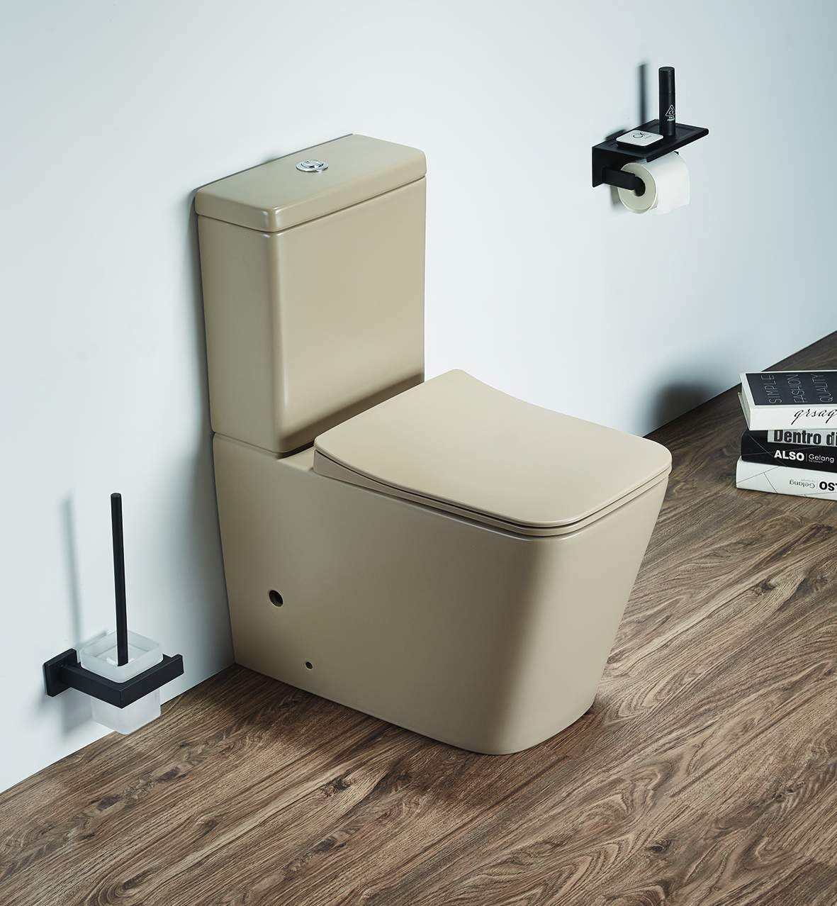 Modern European Two Piece Toilet - P-trap, Floor Mounted, Matte