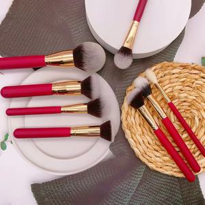 8pcs Chinese Red Wooden Handle Makeup <b>Brush</b> Set Soft Synthetic Hair Face Fan <b>Brush</b> Eyebrow Pencil Professional Cosmetic Kit - Product Image 5