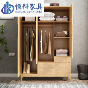 Armario de madera de caucho nórdico Hengke Furniture de tres puertas con cajones, armario de almacenamiento moderno y minimalista para adultos y personas mayores - Product Image 3