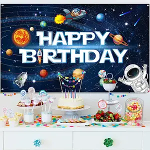 Décorations du système solaire, grande bannière d'anniversaire sur le thème de l'espace, toile de fond pour enfants et garçons - Product Image 1