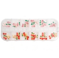 36 Stks/doos 3d Kersen Nagel Bedels Rood Roze Glanzende Nagel Edelsteen Kawaii Metalen Nagel Steentjes 12 Roosters Legering Kersen Manicure Accessoires