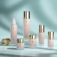 Ensemble de soins de la peau de luxe YIHUI Glass, emballage cosmétique, flacon carré plat, pot, tonique, lotion, essence, sérum, crème, bouchon à vis doré