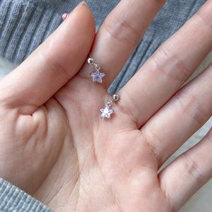 S925 Pure Silver Dangle <b>Earrings</b> with Purple Night <b>Moon</b> Diamond <b>Star</b> Exquisite Sweet Ear Bone Studs Niche Personality Design - Product Image 1