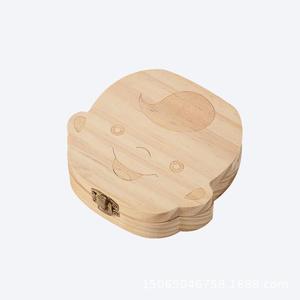 Caja de recuerdo para dientes de leche, diseño de dibujos animados grabado en madera para niños y niñas, almacenamiento de recuerdos - Product Image 1