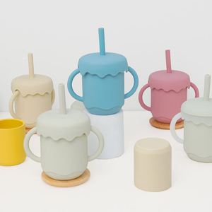 Custom Reusable Anti Spill Silicone Baby Sippy <b>Cup</b> BPA Free Spill-Proof Straw Toddler <b>Kids</b> Mealtime Drink <b>Cup</b> With Cover - Product Image 2