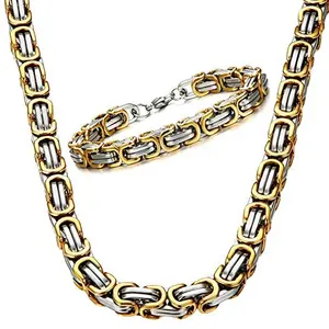 中国珠宝制造商Hiphop不锈钢拜占庭链项链手链男士男童珠宝套装