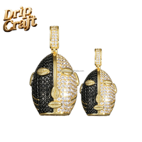 Pendentif Hip-hop Anime, Collier Hip-hop à l'effigie de personnages de dessins animés, plaqué cuivre avec or véritable, design entièrement serti de zircons.