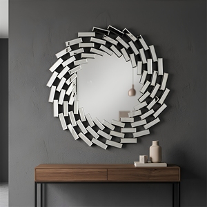 <span class=keywords><strong>Miroir</strong></span> mural géométrique rond effet soleil, cadre biseauté multi-facettes, <span class=keywords><strong>miroir</strong></span> décoratif moderne - Product Image 2
