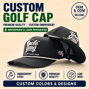 Gorra de Golf Impermeable de Camuflaje de 5 Paneles con Ventilación Avanzada, Logotipo Bordado Personalizado, MOQ Bajo, OEM, Perforada con Láser, Color Sólido - Product Image 1