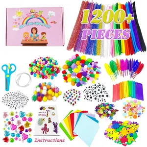 Venda quente 1200 pçs materiais artesanais coloridos Pom Pom Chenille haste de limpeza de tubos ferramentas artesanais brinquedos educativos kit DIY criança