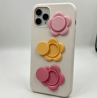 Étui de maquillage compact auto-adhésif en forme de fleur pour téléphone, ensemble de 3 couleurs, mini trousse en plastique, vente en gros OEM, faible MOQ