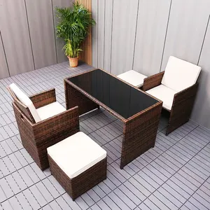 Modern Outdoor Furniture Courtyard Patio Space Saving Leisure Plastic Rattan Corner Table And Chair Set